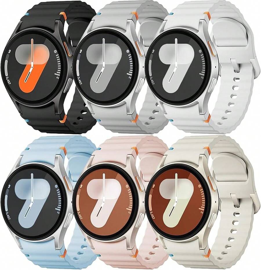 Correa Deportiva para Watch Correa 40mm 44mm, Correa de Silicona Suave Sin Espacio para Watch 6 5 4 FE Correa 40mm 44mm/Watch 6/4 Classic 47mm 43mm 46mm 42mm/Watch 5 pro 45mm Hombres Mujeres, Paquete de 6 - 03-Negro/Blanco/Gris claro/Rosa/Azul claro/Estelar - Ver 1