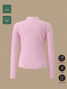 1pc Women Plus Size All Season Thumb Hole Fitted Yoga Fitness Jacket, Suitable For Running And Yoga - Pink - View 3