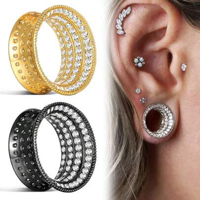 1PC Saddle Fit Sparkling Luxurious Round Ear Gauges Tunnels Expander Stretcher Piercing Women Body Men Jewelry New Arrival Gift