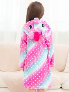 Tween Girl Pink Polka Dot Starry Sky Unicorn Design Hooded Robe - Multicolor - View 3