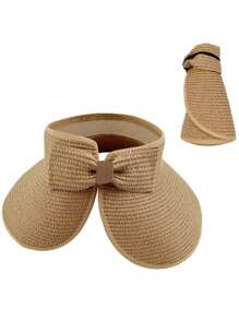 Women's Sun Visor Hats Wide Brim Straw Beach Hat Ponytail Hats For Women Foldable Floppy