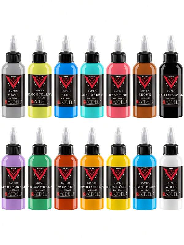 14pcs/Set Tattoo Ink Set, 1oz (30ml)/Bottle, Assorted Y2K Colors, For Body Art Painting, Professional Dynamic Tattoo Ink, Tattoo Color Pigment Set