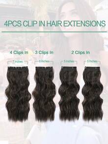 4 件装夹式接发 20 英寸黑棕色带挑染自然波浪合成接发 女士适用 - 間色 - 查看 5