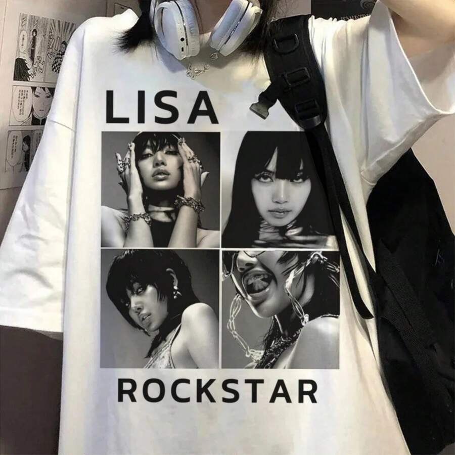 Retro Lisa BIackPink Rock Star Kpop Graphic Tee Short Sleeve Unisex Shirt S-5XL - trắng - Xem 1