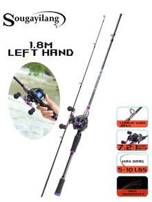 SOUGAYILANG Combo canna da pesca e mulinello, canna in fibra di carbonio a 2 sezioni da 1,8 m, mulinello baitcasting, bobina in alluminio liscio, rapporto di ingranaggi ad alta velocità 7,2:1, con filo da pesca in nylon, esche da pesca e accessori, ambidestro, media potenza (le specifiche del filo da pesca e gli stili e i colori degli accessori sono casuali) - Viola - Visualizzare 12