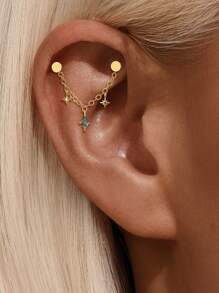 1pc 925 Sterling Silver Moss Agate Snake Shape Internally Threaded Flatback Labret Tragus Stud Conch Earring Tragus Helix Cartilage Piercing Gift For Her