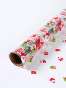 1 Roll Christmas Transparent Cellophane Wrapping Paper, Pattern Includes Snowflakes, Christmas Balls, Gifts And Santa Claus, Merry Christmas Gift Wrapping Paper, Gift Wrapping Paper, Flower Wrapping Paper, Waterproof Wrapping Paper, Bouquet Wrapping Supplies - Multicolor - View 6