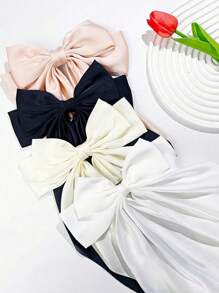 4 Pcs Women's Bow Hair Clips, Black Bow White Bow Beige Bow Flesh Pink Bow Hair Clips, Women's Ribbon Bow Hair Clips Ribbon Bow Clips Bow Party Hair Accessories Christmas, Claw Clips, Hair Claws, Clips For Hair, Hair Slide, Hair Barrettes - Multicolor - View 2