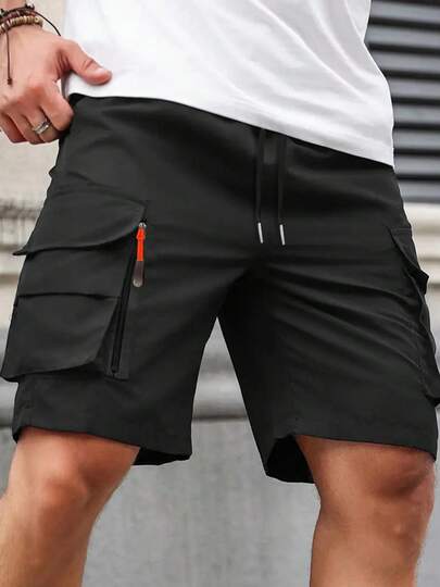 1 Pc Men's Solid Color Utility Athletic Shorts, Soft, Comfortable, Durable And Breathable, Suitable For Daily Wear, Summer