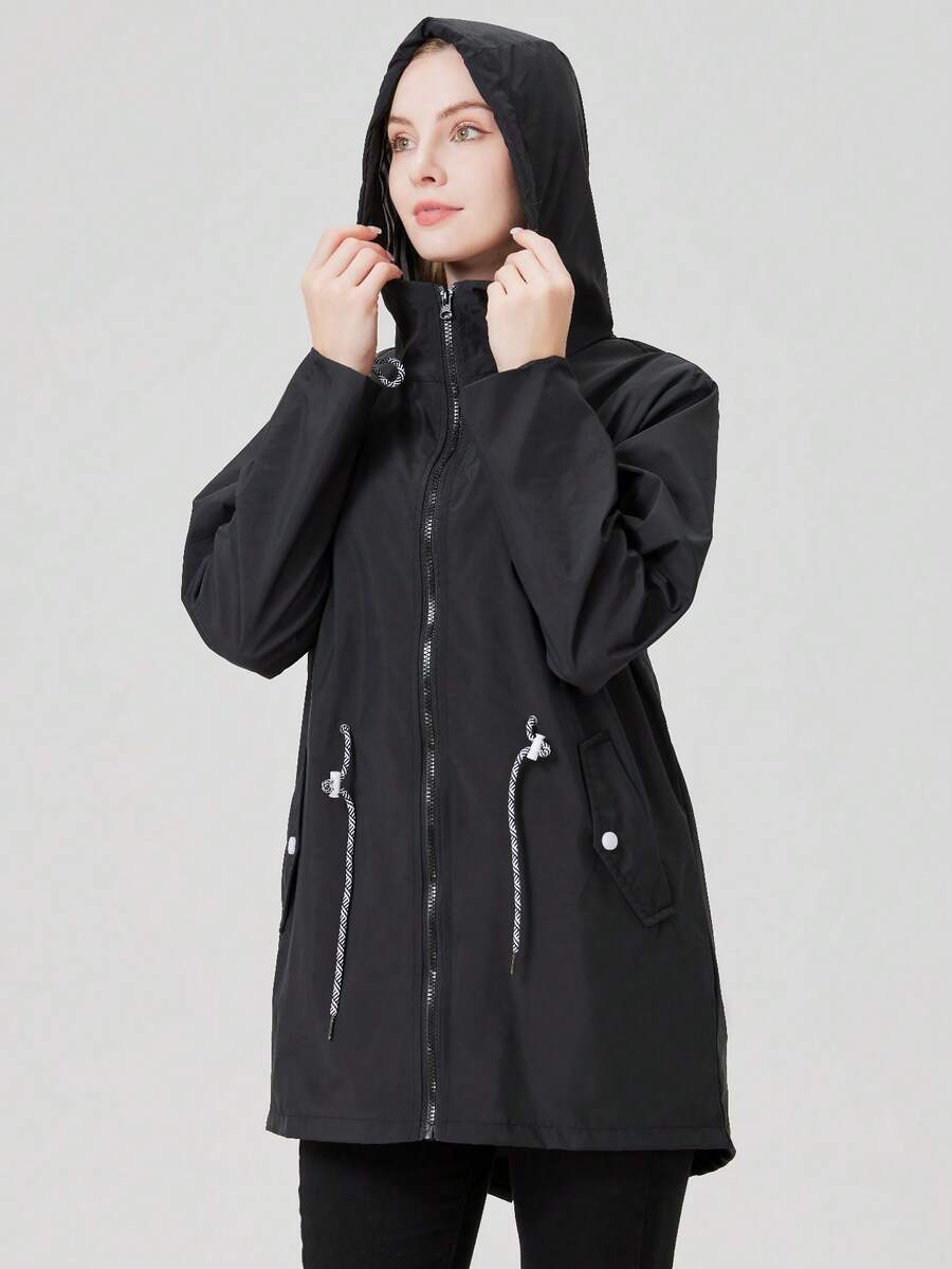 1 pieza Chaqueta para mujer para exteriores, de tela resistente al agua, con diseño de cordón en la cintura, cortavientos casual para primavera y otoño