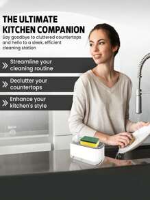 2-In-1 Kitchen Dish Soap & Hand Wash Liquid Dispenser Set, Automatic Foaming Soap Dispenser, Cleaning Brush, Sponge, Dish Cloth Included Kitchen Items Kitchen Accessories Kitchen Tools