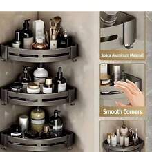 1pc Bathroom Corner Shelf, Aluminum Alloy Wall Mounted Shower Caddy, Rust-Proof Storage Rack Without Drilling