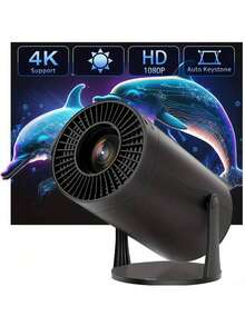 HY300 Mini Projector, 4K 1080P 720P 200ANSI Portable Wireless Home & Outdoor Theater 180" Projection, Adjustable Angle