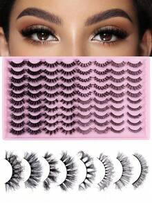 40 对纤细自然假睫毛，蓬松水貂猫眼睫毛，3D 卷曲智能睫毛套装条状睫毛，睫毛，睫毛，假睫毛 - 濃密款 - 查看 3