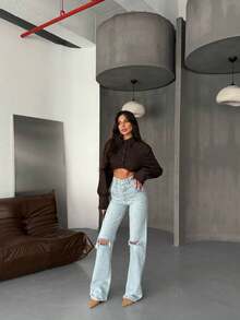 Jeans casuales de mujer con bolsillo y botones delanteros, para uso diario