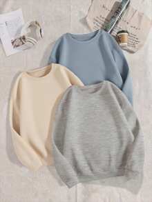 3 Stück/Pack einfarbige Sweatshirts mit Rundhalsausschnitt, Herren Hoodies mit Fleecefutter, Lässig Stil, Langarm Pullover, Regular Fit, weich & bequem, geeignet für den täglichen Gebrauch, Frühling/Herbst, Grundausstattung, Baumwolle Langarmoberteil, Herbstferien, Outdoor Sportbekleidung, geeignet zum Kombinieren/Büro/Zuhause/Straße/Sport/Minimalismus, Herren/Damen/Jungen/Mädchen, Paar/Familie Partnerlook, Urlaubsoutfit, geeignet für kaltes Wetter Langarmoberteil