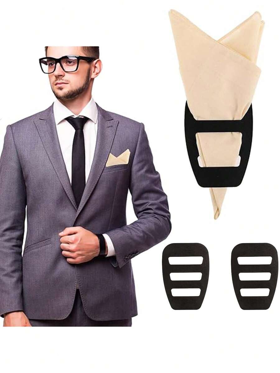 10 件装手帕收纳盒口袋巾架固定夹口袋巾架适用于男士西装、燕尾服、夹克、背心 - 彩色 - 查看 1