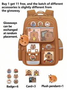 1pc Cute Capybara Design Lightweight Canvas Backpack, Fashionable Campus Student Bag, Travel Backpack With Ergonomic Design, Back To School Shoulder Bag