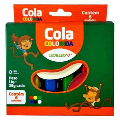 Cola Escolar 6 Cores Colorida Artesanato 25g- Leo & Leo