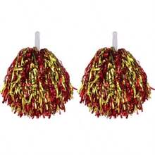 2 件带棍柄的啦啦队绒球，金属箔绒球 20 克，适合团队精神运动、派对、舞蹈、欢呼