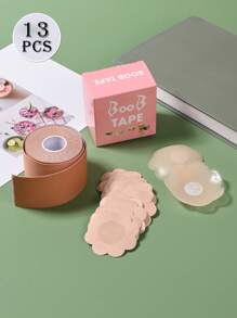 13 件替换乳房提升胶带 - 乳房提升胸罩用于塑形 - 实现乳房提升和轮廓 - 防水鲍勃胶带（包括 5 对无纺布一次性乳头贴、1 对硅胶乳头贴和一卷 5 米乳房提升胶带） - 彩色 - 查看 2