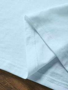 Camiseta de cuello redondo con estampado de moño para niña preadolescente, camiseta casual de verano y primavera para niñas, tops suaves - Celeste - Ver 5