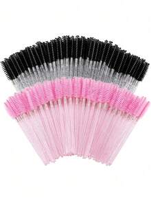 100pcs/Set Disposable Mascara Wands, Crystal S-Shaped Eyelash Extension Brushes, Spiral Eyelash & Eyebrow Brushes Makeup Brush Set (Black, Pink), Eyebrow Brush, Eyeshadow Brush, Makeup Brushes - Multicolor - View 3
