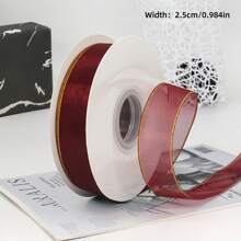 2.5 Cm / 0.984 Inches Gold Trimmed Yarn Ribbon Ribbon Decorative Ribbon,Gift Box Tie,Bouquet Decoration,Wedding Bouquet Tie,Gift Decoration Material,Headdress Bow,DIY Handmade Material,Cake Box Decorative Ribbons, Venue Decoration