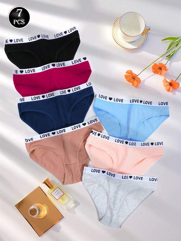paquete de 7 bragas de mujer de tiro bajo con estampado de letras, ropa interior cómoda, lencería sexy, pantis lisos sin costuras, para el verano