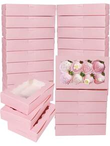 12pcs/1pc 7 X 4 3/8 X 1 1/2 Inch (17.8 X 11.4 Cm) Cookie Boxes With Clear Window, Small Pink Cookie Boxes For Bakery Snacks, Suitable For Desserts, Donuts, Pies, Candies, Macarons - Pink - View 13