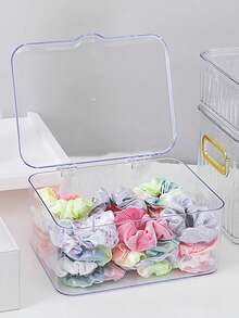1pc Hair Accessories Storage Box, Includes Hair Scrunchies, Rubber Bands, Hair Clips, Headbands And Hair Ornaments, Transparent And Dust-Proof, Multi-Functional Desktop Organizer Box For Bathroom, Vanity Table - Multicolor - View 5