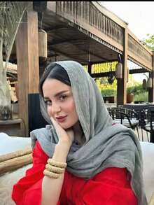 1pc Distressed Arabic Style Lightweight Solid Color Casual Long Scarf, Suitable For Daily Use, Raffeld Hijab For Dress - Grey - View 3