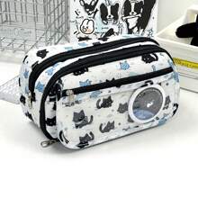 1个极简雪猫图案铅笔盒，大容量学生文具包，卡通可爱零钱包化妆品收纳袋