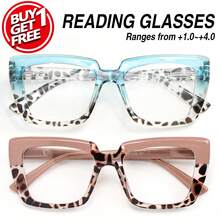 2pcs Women's Large Frame Reading Glasses, Colorful Patchwork Frame, Comfortable Spring Hinges, Simple & Versatile For Daily Wear - Blue + Green Tea - View 7