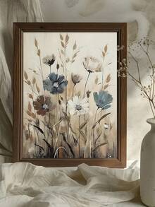 1pc Vintage Wild Flower Wall Art, Boho Canvas Wall Decor, Sage Flower Bathroom Wall Art, Countryside Landscape Poster, Pink Wild Flower Canvas Wall Art, Girl Hugging Floral Poster Print - Multicolor - View 5