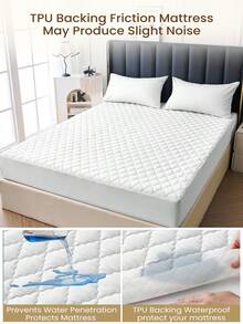 South Life 1pc Waterproof Fitted Sheet, Mothers Day Decor, Bedding, Noiseless Full Size Mattress Pad With Deep Pocket Fitted Up To 11", Skin-Friendly Bed Cover Set, Room Decor, Mothers Day Gift, Breathable Fitted Sheet Quilted Mattress Pad Cover, Machine Washable - White - View 8