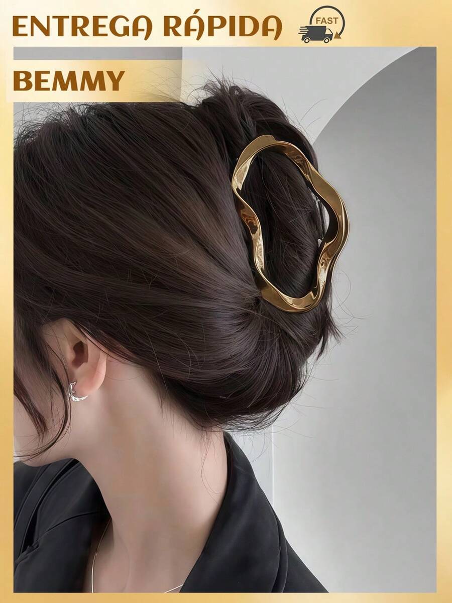 BEMMY 1 Piece Minimalist Large Metal Hair Clip, Irregular Shape Alloy Hairpin, Suitable For Women To Wear In Daily Buns - Vàng - Xem 1