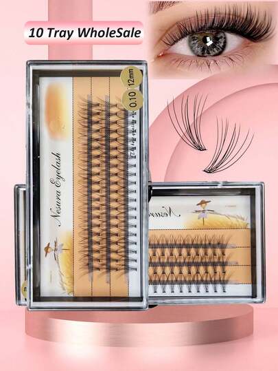 10 Boxes, 600pcs C-Curl Individual Eyelashes, 10D, 10-14mm, Natural Look, Lengthening & Long-Lasting, Suitable For Parties & Occasions