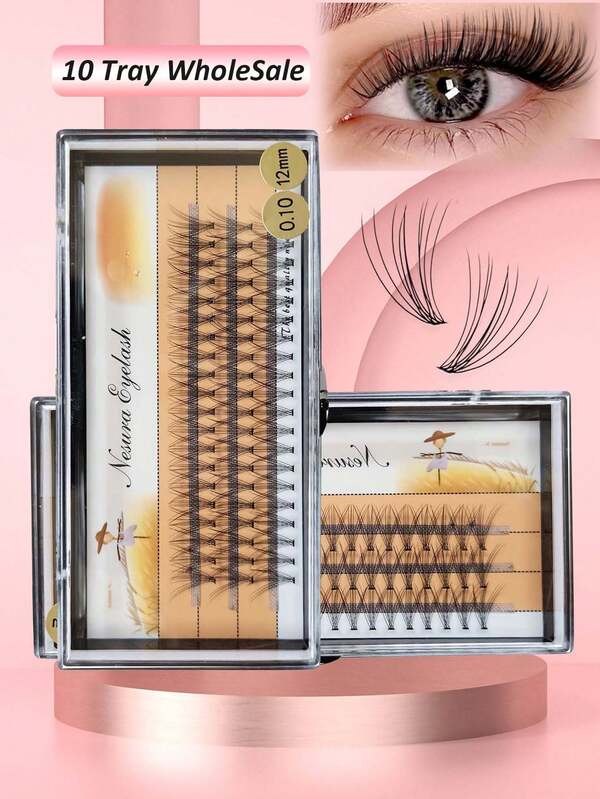 10 Boxes, 600pcs C-Curl Individual Eyelashes, 10D, 10-14mm, Natural Look, Lengthening & Long-Lasting, Suitable For Parties & Occasions