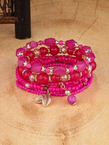 Set de 4 piezas de pulseras con cuentas para mujeres - Rosa Fucsia - Ver 11