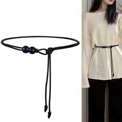 1pc Women's Adjustable Waist Belt - Brown Beaded Design, Slimming Waist Cincher Dress Accessory, Suitable For Dresses, Shirts & Jackets, Casual To Formal Occasions, Fashionable Accent, Elegant Details, Minimalist Style, Durable Material, Essential For Mature Women