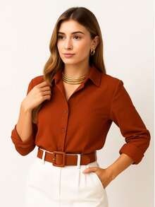 Fiminina Long Sleeve Plain Dress Shirt With Buttons On The Front Simple Buttons On The Front Button - 瓦 - 查看 2