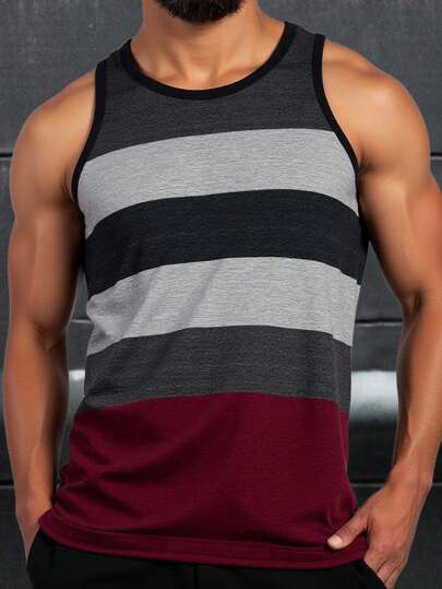 Tank Top para Hombre con Franjas Multicolor – Camiseta Sin Mangas Estilo Deportivo Casual