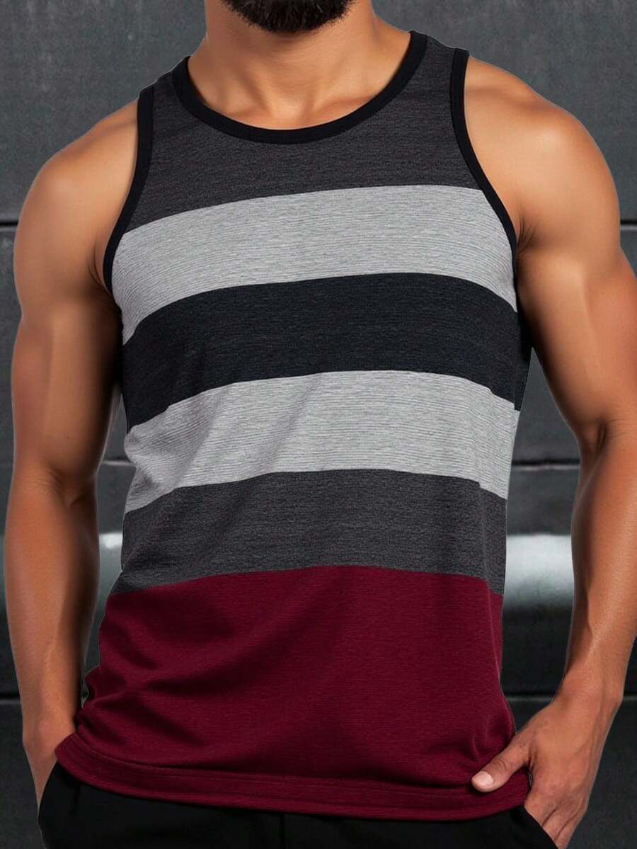 Tank Top para Hombre con Franjas Multicolor – Camiseta Sin Mangas Estilo Deportivo Casual - Multicolor - Ver 1