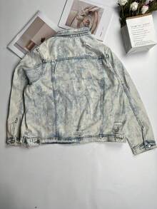 Plus Size Women's Autumn Long Sleeve Single Button Casual Washed Denim Jacket - Baby Blue - View 4