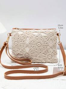 迷你沙滩包，腕带零钱包，女士单肩斜挎包，新款春夏时尚百搭小众单肩包，甜美方包 - 棕色 - 查看 3