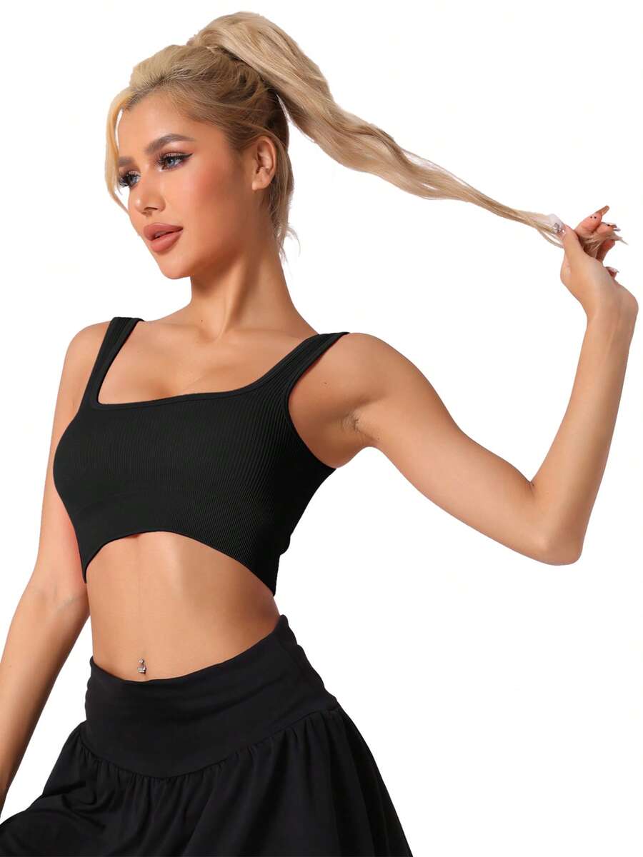 Women's Spaghetti Straps Non-Adjustable Staps Lingerie Ribbed Workout Bras