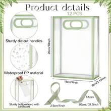 1/4/12pcs Transparent Gift Bags With Ribbons, Suitable For Baby Shower, Graduation, Wedding, Bridal Party, Birthday Party, Business Occasions, With Cut-Out Handles, Reusable PP Material, Size: 7x10x3.15 Inches (Green) - Green - View 3