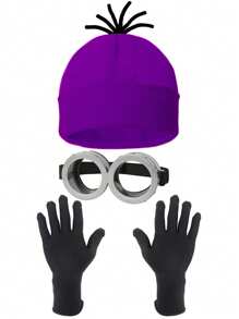 D EXCEED 3/4/5 pièces Accessoires de costume d'Halloween pour adultes - Bonnet jaune / Lunettes de protection / Gants / Bretelles pour se costumer à Halloween, bal de promo