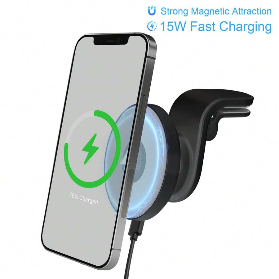 1pc Suitable For Magsafe Car Charger 15W Fast Charging Magnetic Wireless Car Charger Suitable For IPhone 15/14/13/12 Magsafe Phone Holder Air Outlet Phone Holder Supports Wireless Charging Function
